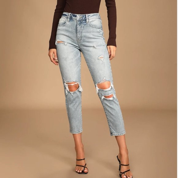 Tobi Denim - Tobi Light Wash High-Waisted Distressed Jeans